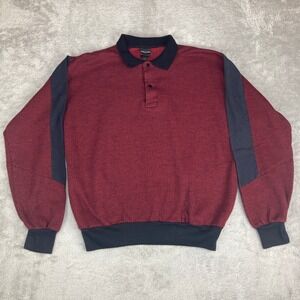 Vintage Directions by Block Mens‎ Red Black Textured Polo Sweatshirt Medium